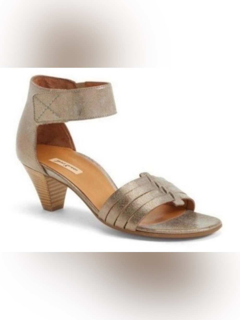 PAUL GREEN Ankle Strap Sandal Heel Leather Coco Smoke Metallic 7 Quiet Luxury